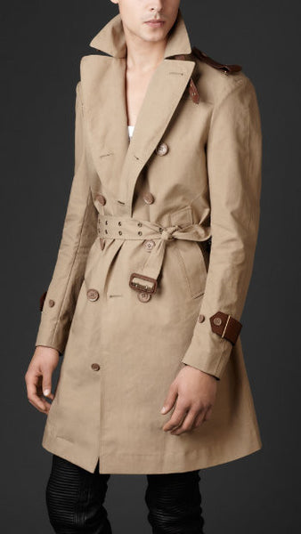 2011 Bonded Twill Biker Trench Coat with Leather and Metal Details