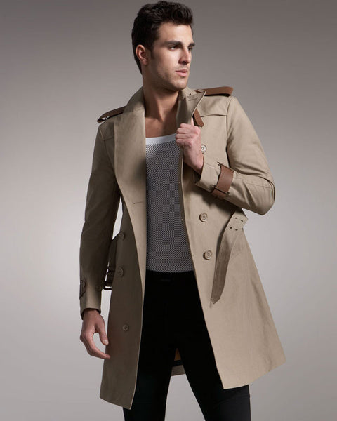 2011 Bonded Twill Biker Trench Coat with Leather and Metal Details