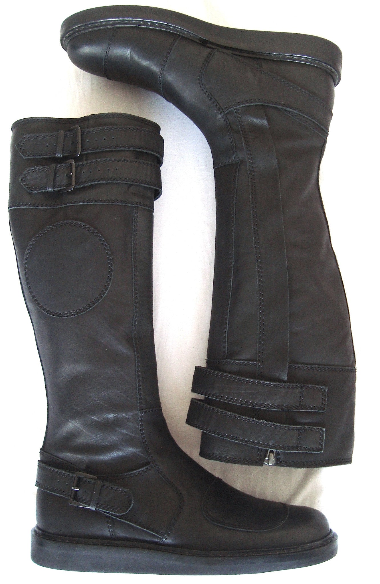 Ann demeulemester ブーツ Ann Demeulemeester black boots with slit heel and backwards
