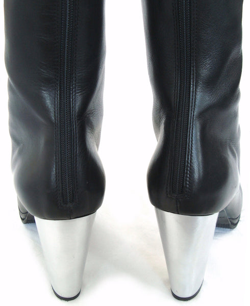 2003 Calf Leather Fitted Mid Platform Boots with Metal Heel