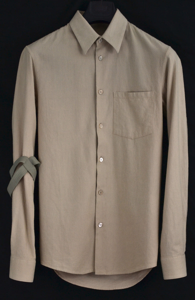 Helmut Lang 2003 Brushed Cotton Classic Shirt with Bondage Elbow Strap  (Camel) – ENDYMA
