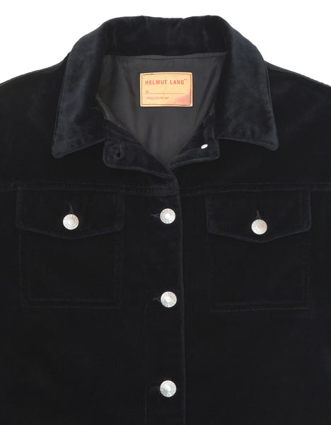 1997 Black Velvet Denim-Style Jacket with Silk Waist Panel