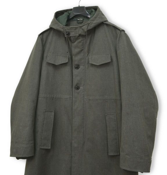 2004 Deconstructed Belgian Army Parka with Removable Liner in Wool & Cotton Denim
