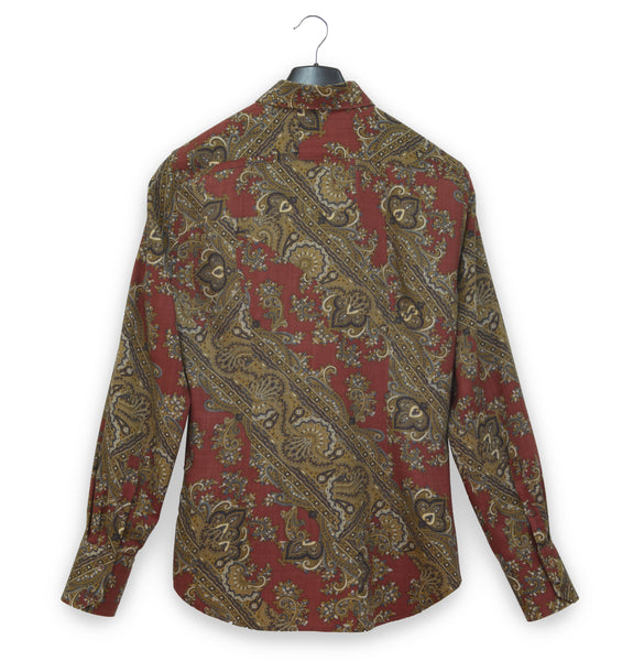2005 Fitted Shirt in Virgin Wool Twill with Diagonal Paisley Print