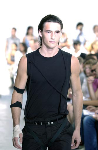 2004 Slim Short-Sleeve Shirt with Asymmetric Bondage Straps