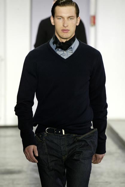 2004 Elastic Raw Denim Slim Jeans with Asymmetric Waist Pockets