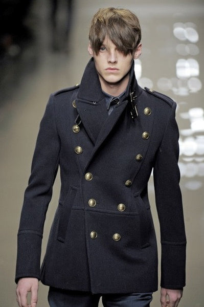2010 Wool Felt Military Peacoat with Leather Trims