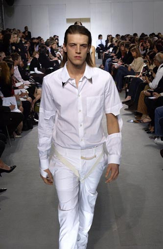 2004 Slim Short-Sleeve Shirt with Asymmetric Bondage Straps