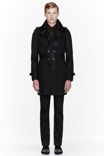 2013 Structured Cotton Trench Coat with Studded Leather Collar