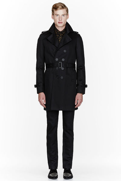 2013 Structured Cotton Trench Coat with Studded Leather Collar