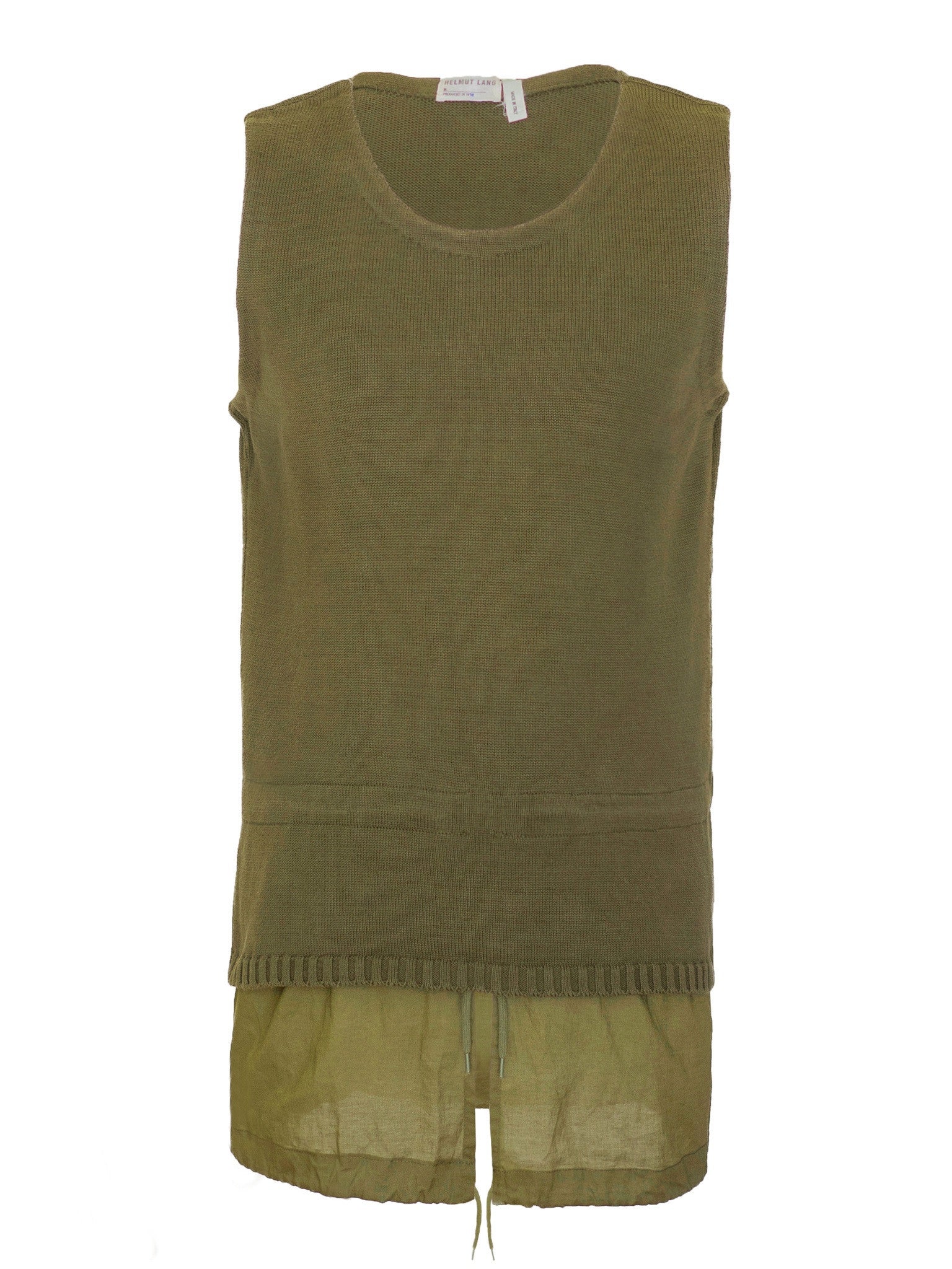 90s HELMUT LANG タンクトップ M リブ編み カーキ Helmut Lang 1998 Sleeveless Military Parka Sweater with Layered