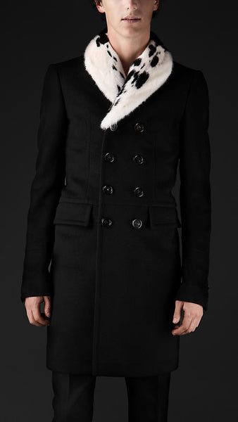 2011 Sartorial Top Coat with Shearling Collar and Pleated Back