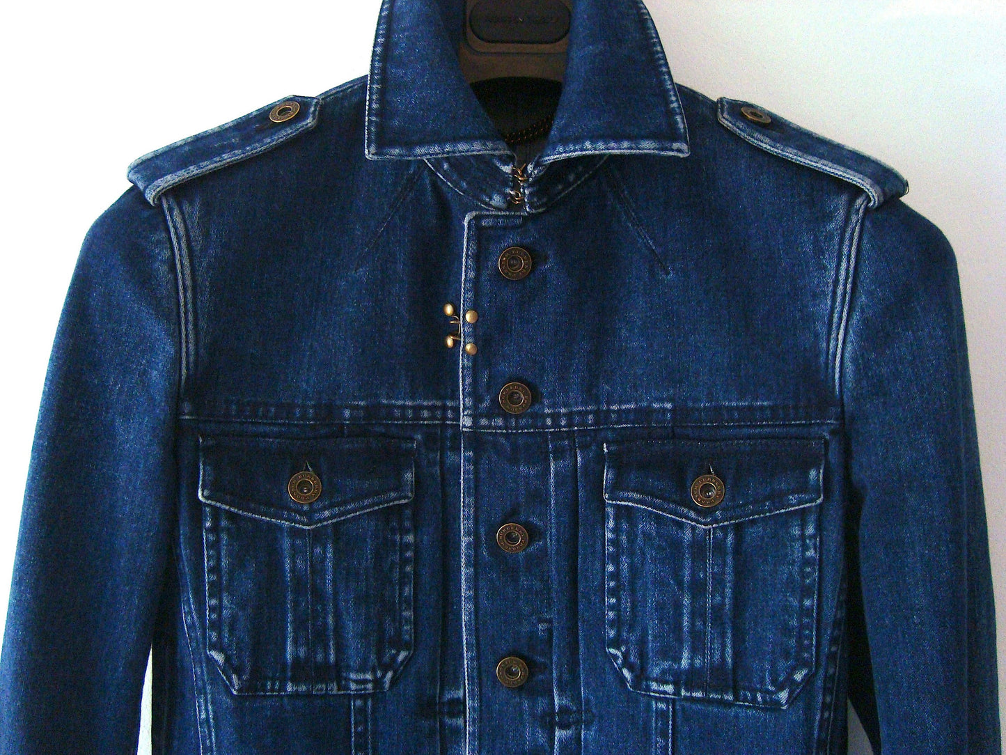 2011 Vintage Denim Military Jacket with Metal Details