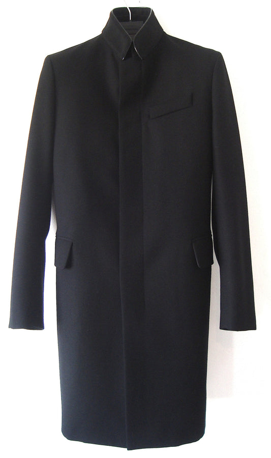 2002 Virgin Wool Coat with Leather-Trimmed Collar and Bondage Strap