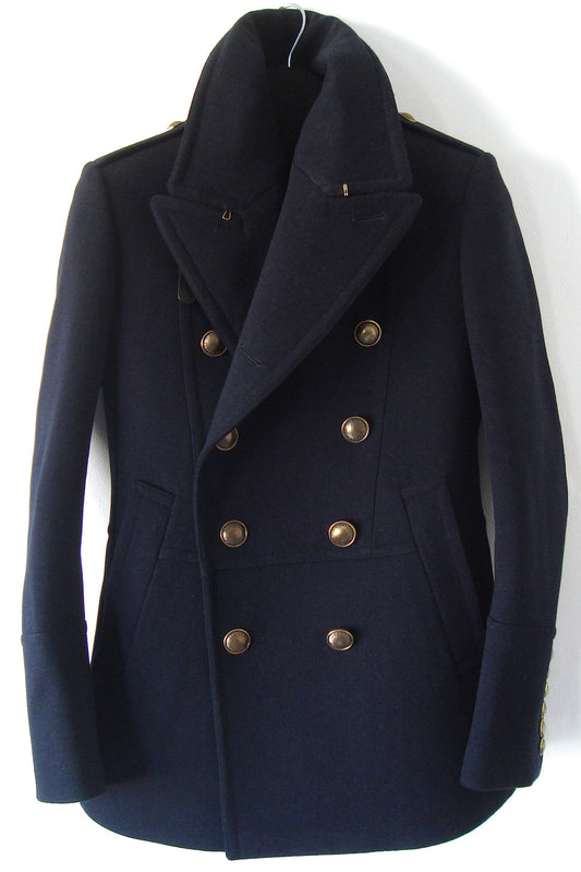 2010 Wool Felt Military Peacoat with Leather Trims