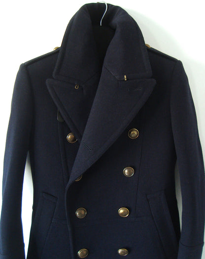 2010 Wool Felt Military Peacoat with Leather Trims