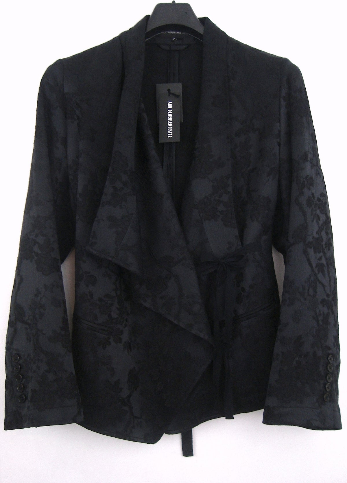 ANN DEMEULEMEESTER 2009AWニットジャケット　XS Ann Demeulemeester 2009 Textured Jacquard East Jacket with Tie