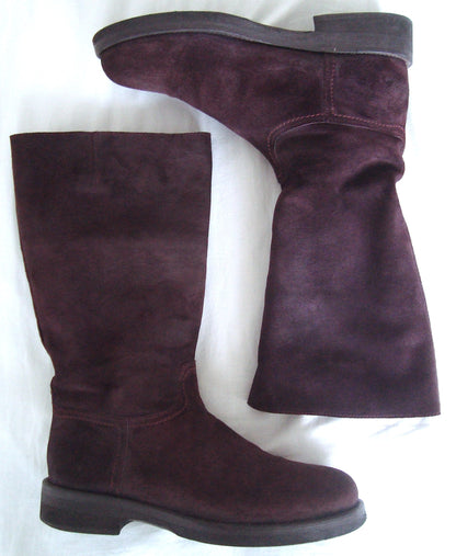 2008 Waxed Suede Riding Boots in Burgundy