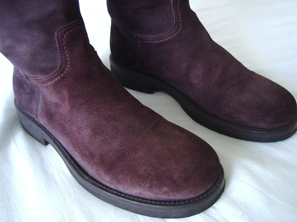 2008 Waxed Suede Riding Boots in Burgundy