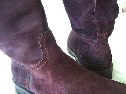 2008 Waxed Suede Riding Boots in Burgundy