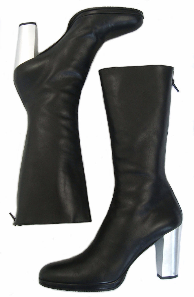 Helmut Lang 2003 Calf Leather Fitted Mid Platform Boots with Metal 