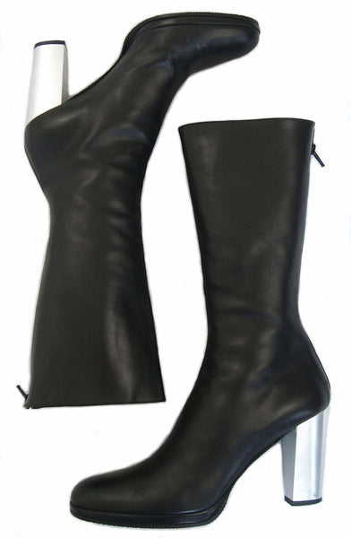 2003 Calf Leather Fitted Mid Platform Boots with Metal Heel