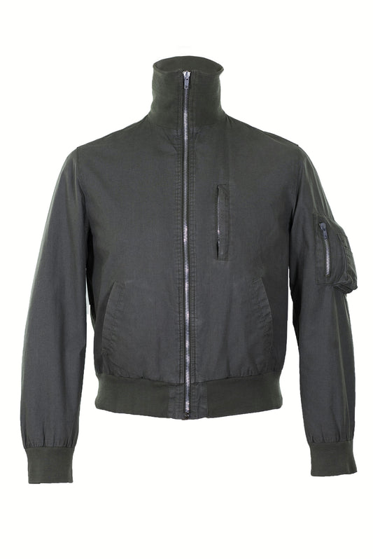 1999 Vintage Resinated Cotton High-Neck Bomber Jacket (Military Green)