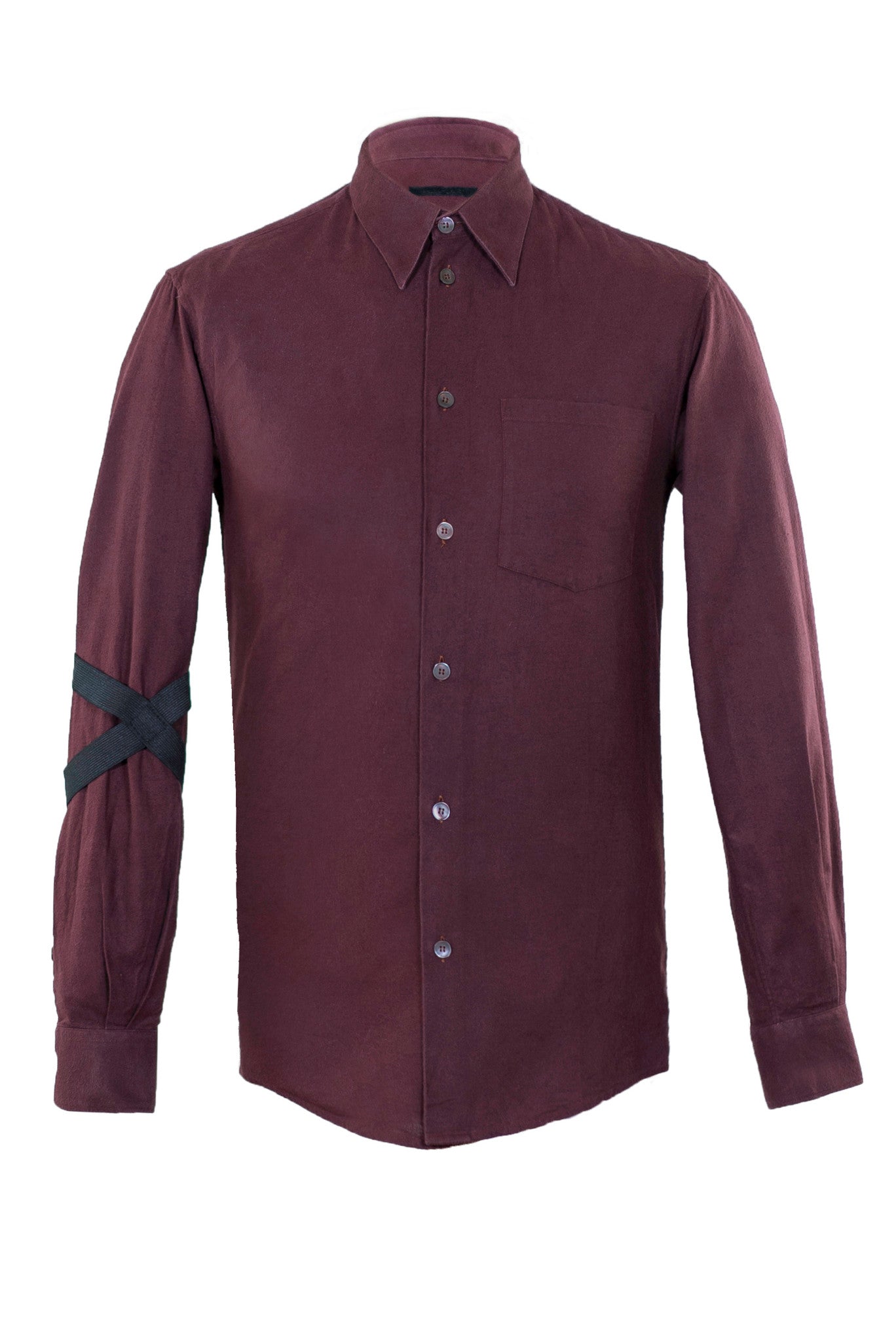 2003 Brushed Cotton Classic Shirt with Bondage Elbow Strap (Burgundy)