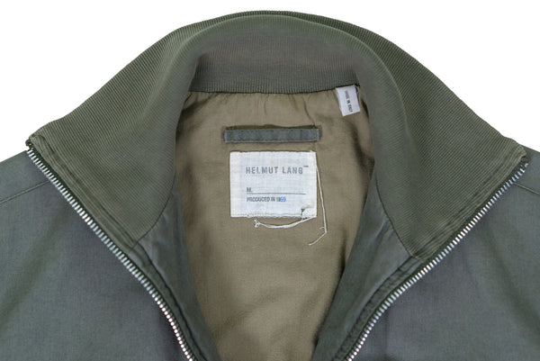 1999 Vintage Resinated Cotton High-Neck Bomber Jacket (Military Green)