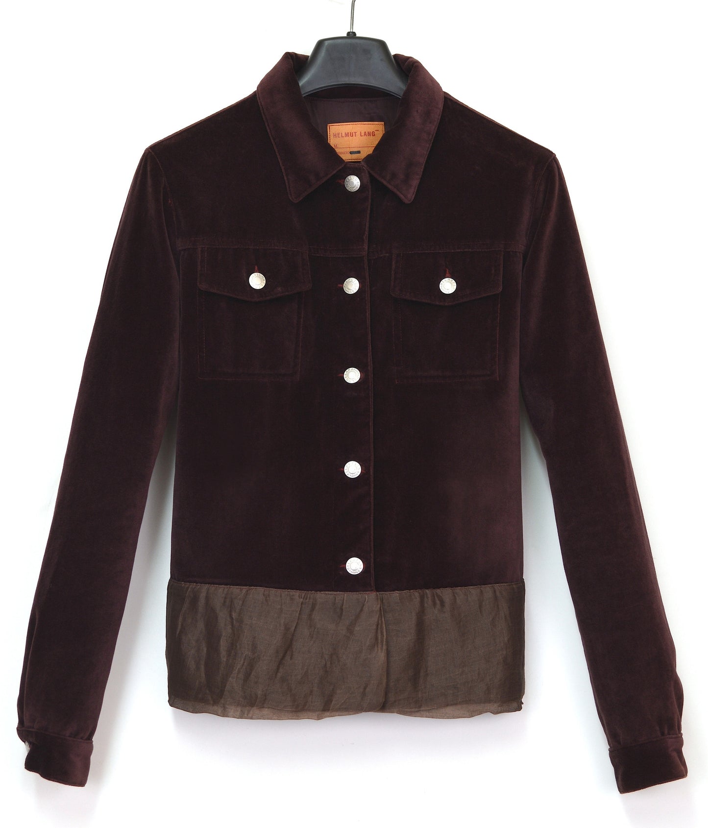 1997 Burgundy Velvet Denim-Style Jacket with Silk Waist Panel