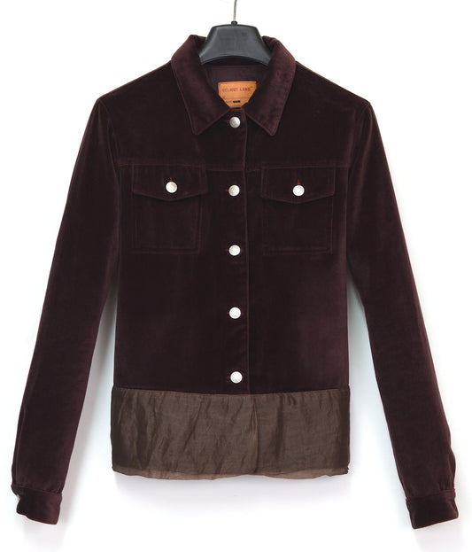 1997 Burgundy Velvet Denim-Style Jacket with Silk Waist Panel