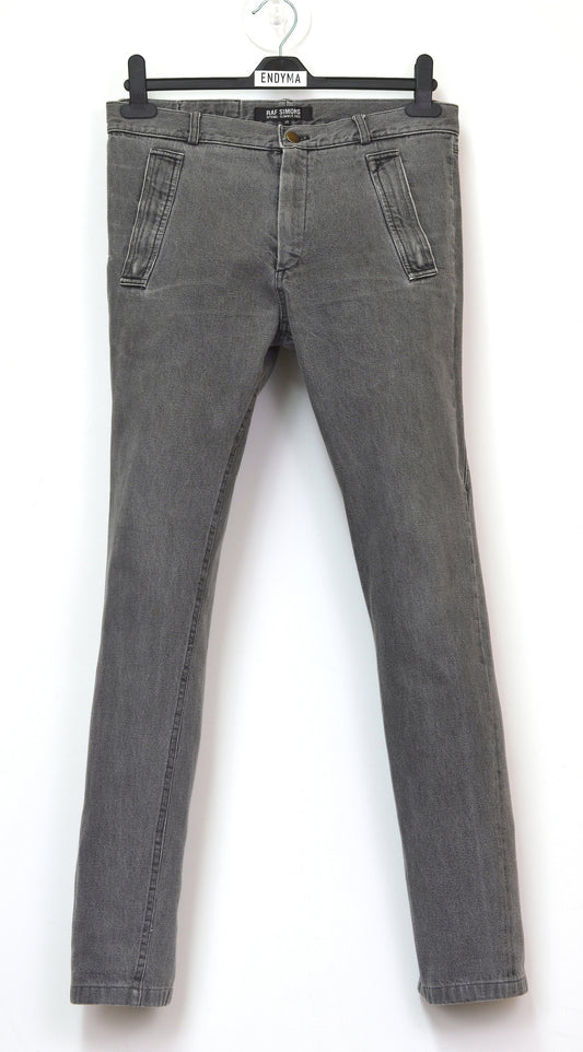 2005 Acid Washed Denim Asymmetric Spiral Jeans with Pocket Details