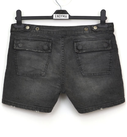 2005 Vintage Sanded Broken Denim Military Shorts with Metal Detail