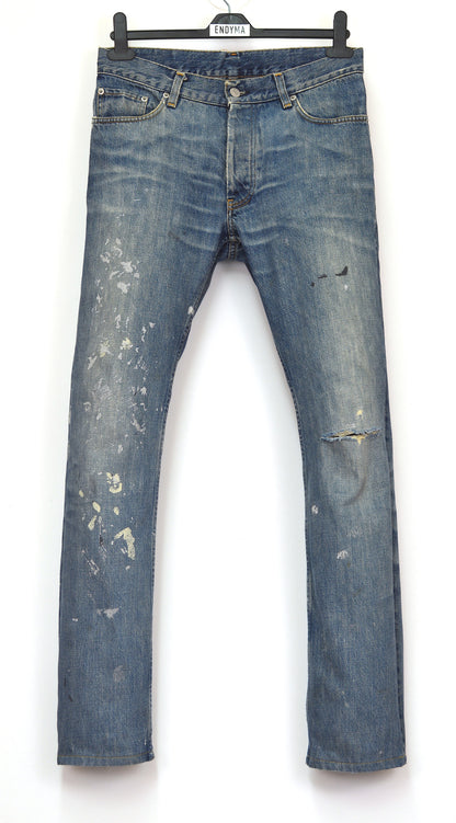 1998 Vintage Sanded Broken Denim Painter Jeans (Medium Wash)