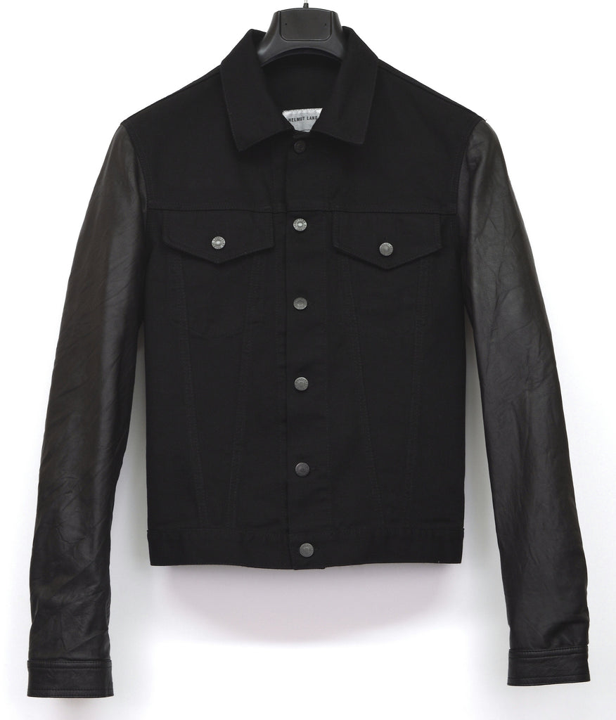 Helmut Lang 2004 Heavy Overdyed Denim Slim Classic 2-Pocket Jacket with  Leather Sleeves – ENDYMA