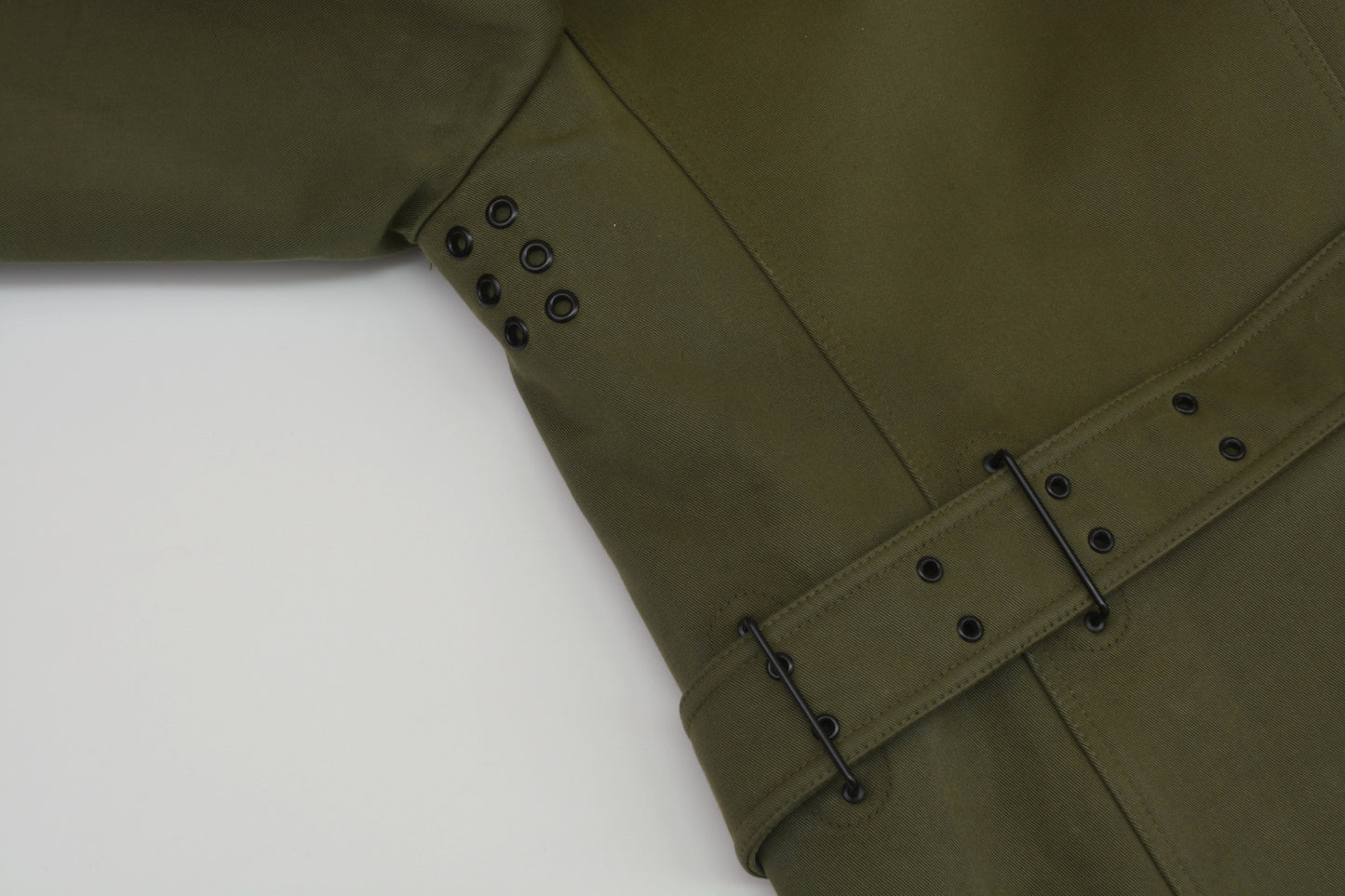 2011 Bonded Twill Biker Trench Coat with Leather and Metal Details