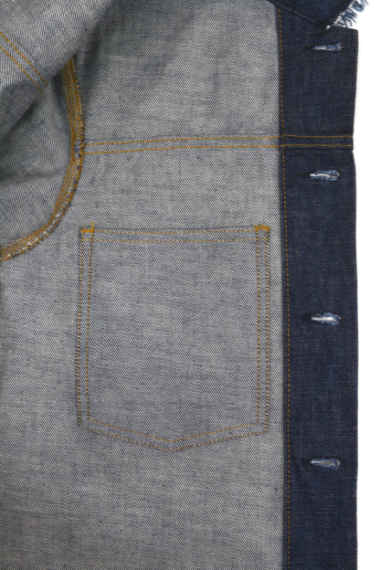 2003 Raw Denim Slim Classic 1-Pocket Jacket with Asymmetric Leather Applications