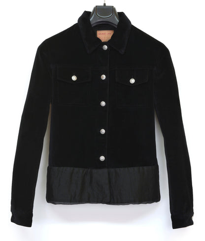 1997 Black Velvet Denim-Style Jacket with Silk Waist Panel