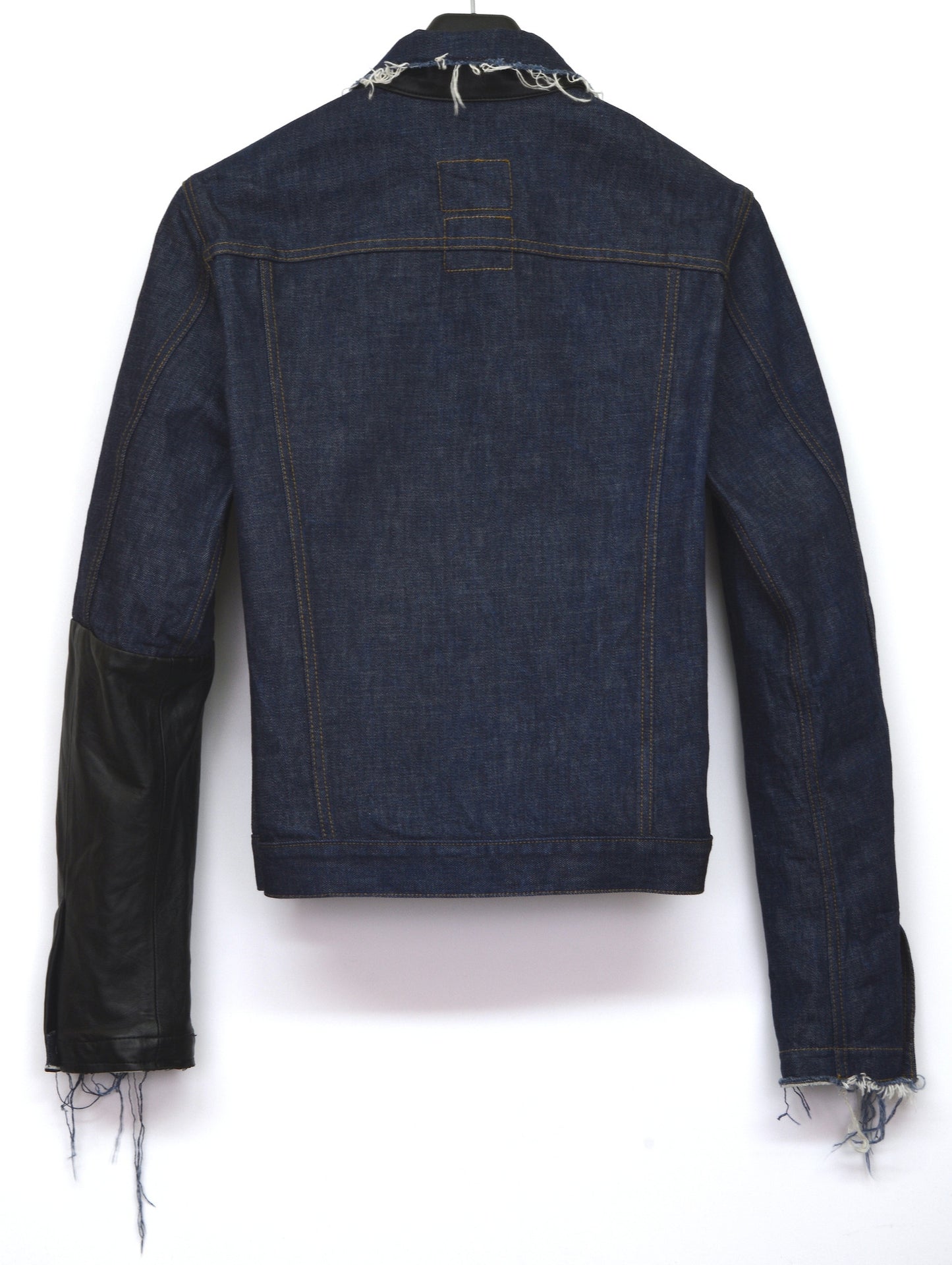 2003 Raw Denim Slim Classic 1-Pocket Jacket with Asymmetric Leather Applications