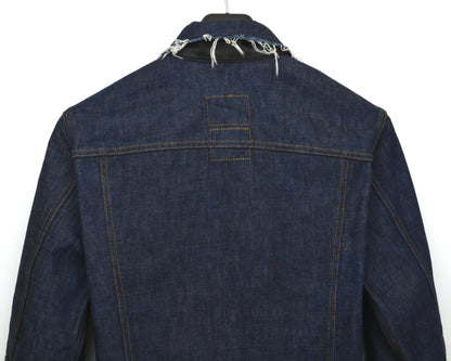 2003 Raw Denim Slim Classic 1-Pocket Jacket with Asymmetric Leather Applications