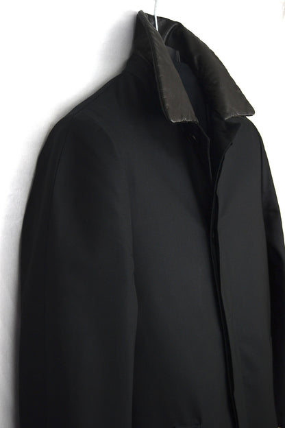 2001 Coated Silk Half-Raglan Raincoat with Leather Collar