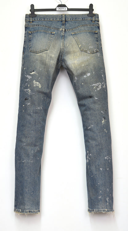 1998 Vintage Sanded Broken Denim Painter Jeans (Medium/Light Wash)