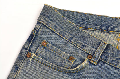 1998 Vintage Sanded Broken Denim Painter Jeans (Medium/Light Wash)