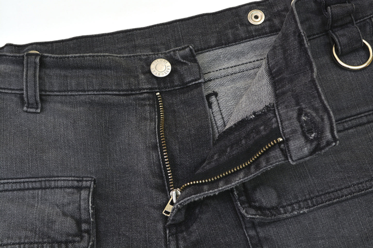 2005 Vintage Sanded Broken Denim Military Shorts with Metal Detail