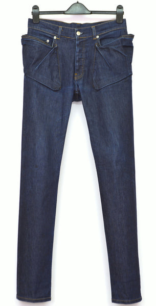 2004 Elastic Raw Denim Slim Jeans with Asymmetric Waist Pockets