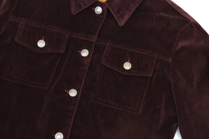 1997 Burgundy Velvet Denim-Style Jacket with Silk Waist Panel