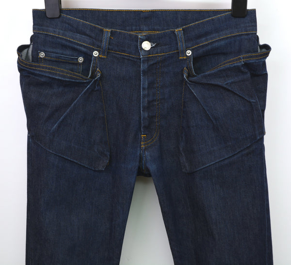 2004 Elastic Raw Denim Slim Jeans with Asymmetric Waist Pockets