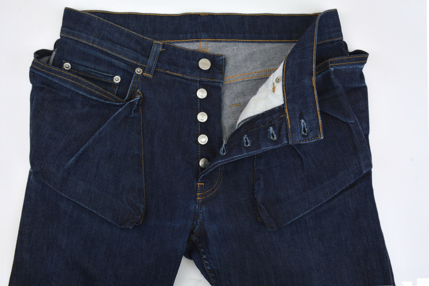 2004 Elastic Raw Denim Slim Jeans with Asymmetric Waist Pockets