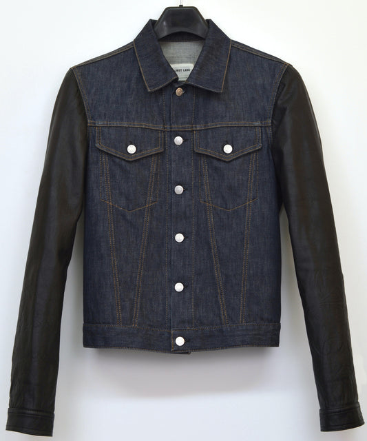 2004 Coated Raw Denim Slim Classic 2-Pocket Jacket with Leather Sleeves