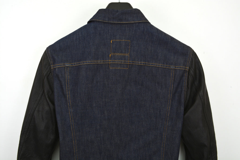 Helmut Lang 2004 Coated Raw Denim Slim Classic 2-Pocket Jacket with Leather  Sleeve – ENDYMA
